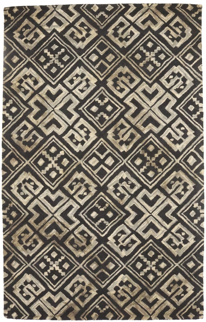 Hand-Tufted Modern Geometric Area Rug 5x8 ft Dark Gray Wool (1 of 13)