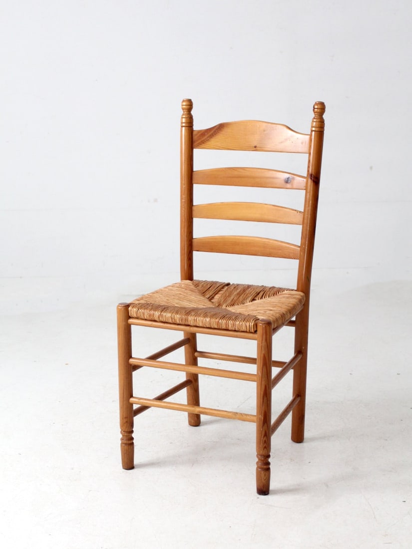 Vintage Pine Ladder Back Chair with Handwoven Rush Seat (1 of 12)