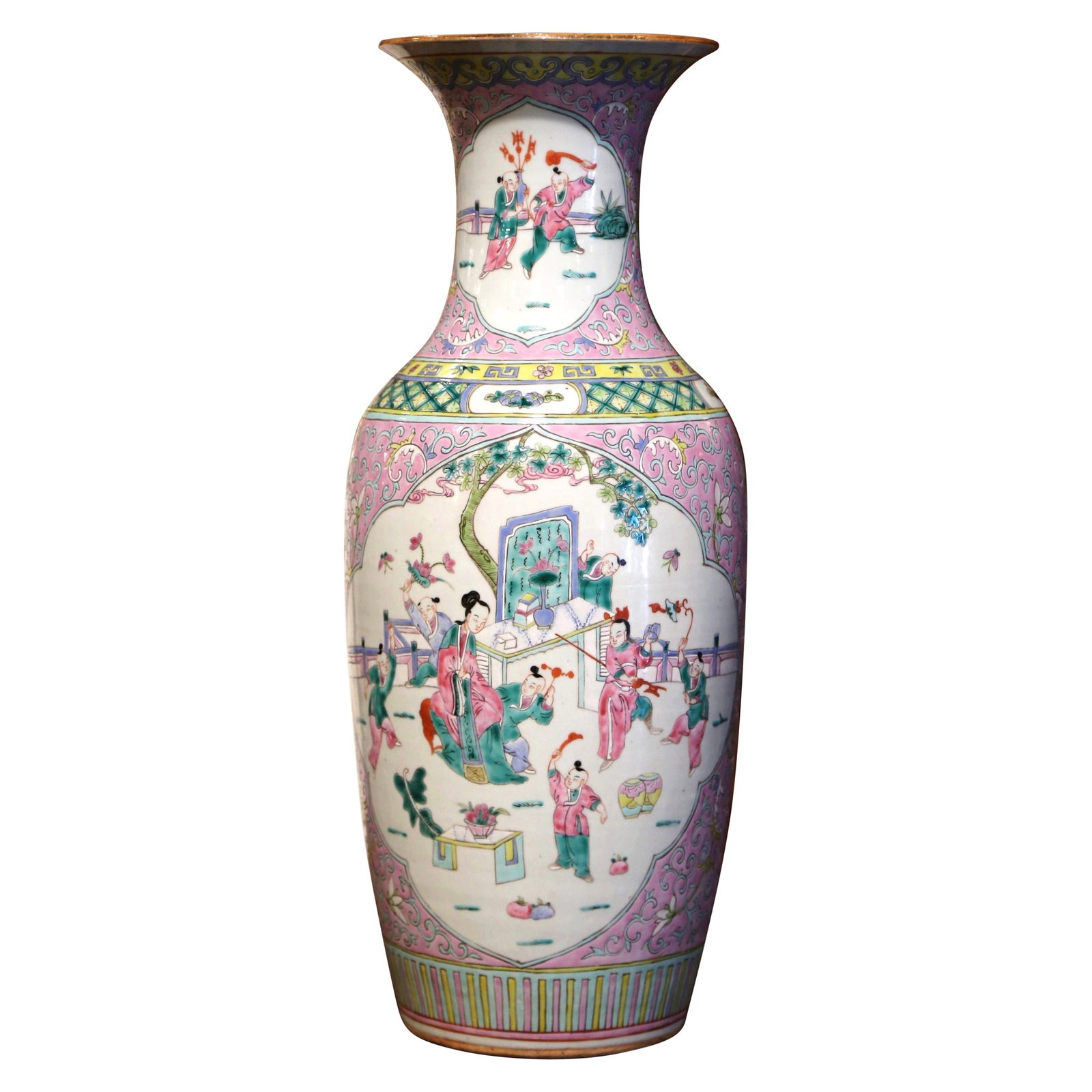 Chinese Export Famille Rose Hand Painted Porcelain Vase 23" Tall (1 of 9)