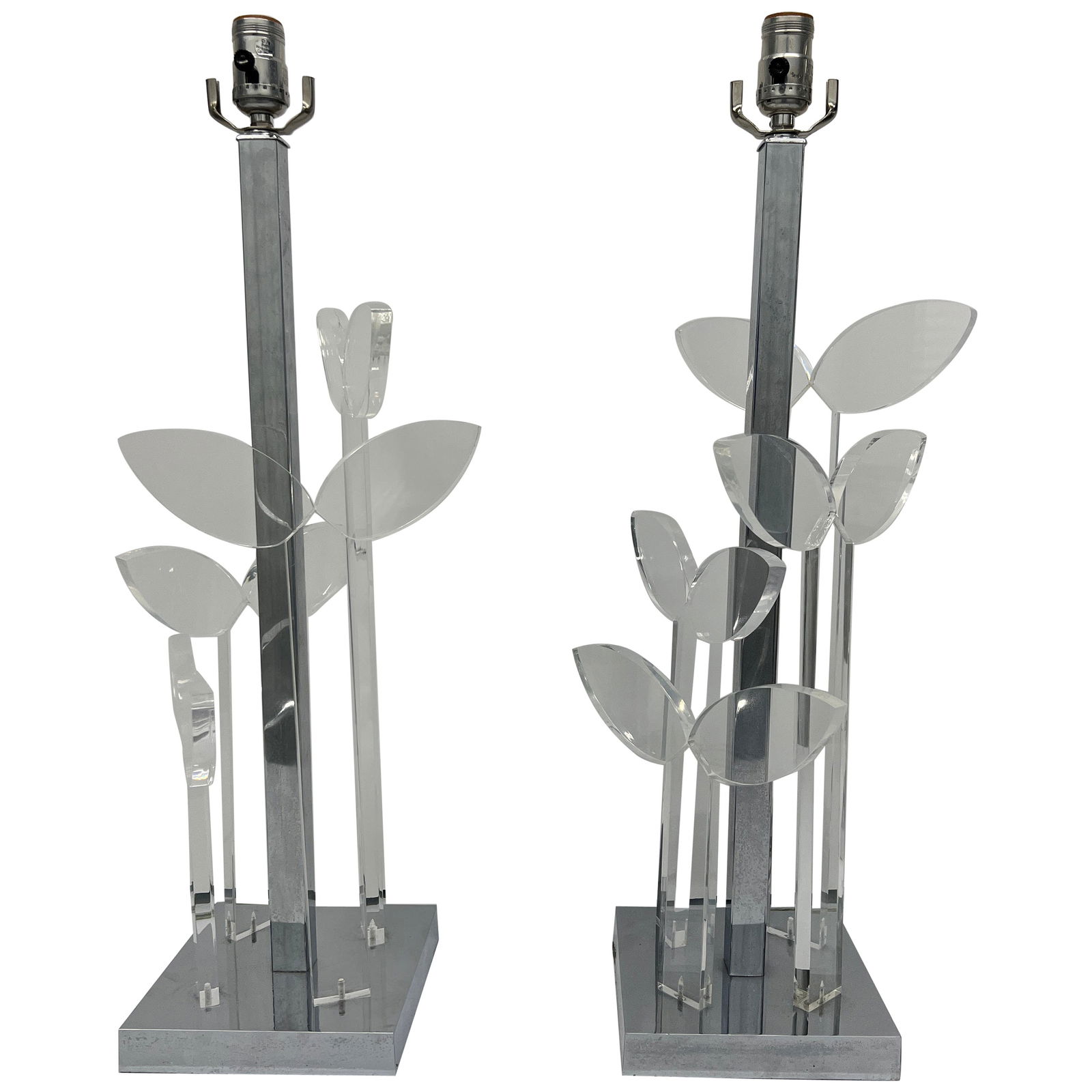 Beth Weissman MCM Chrome Lucite Floral Butterfly Table Lamps Set of 2 C. 1974 (1 of 8)