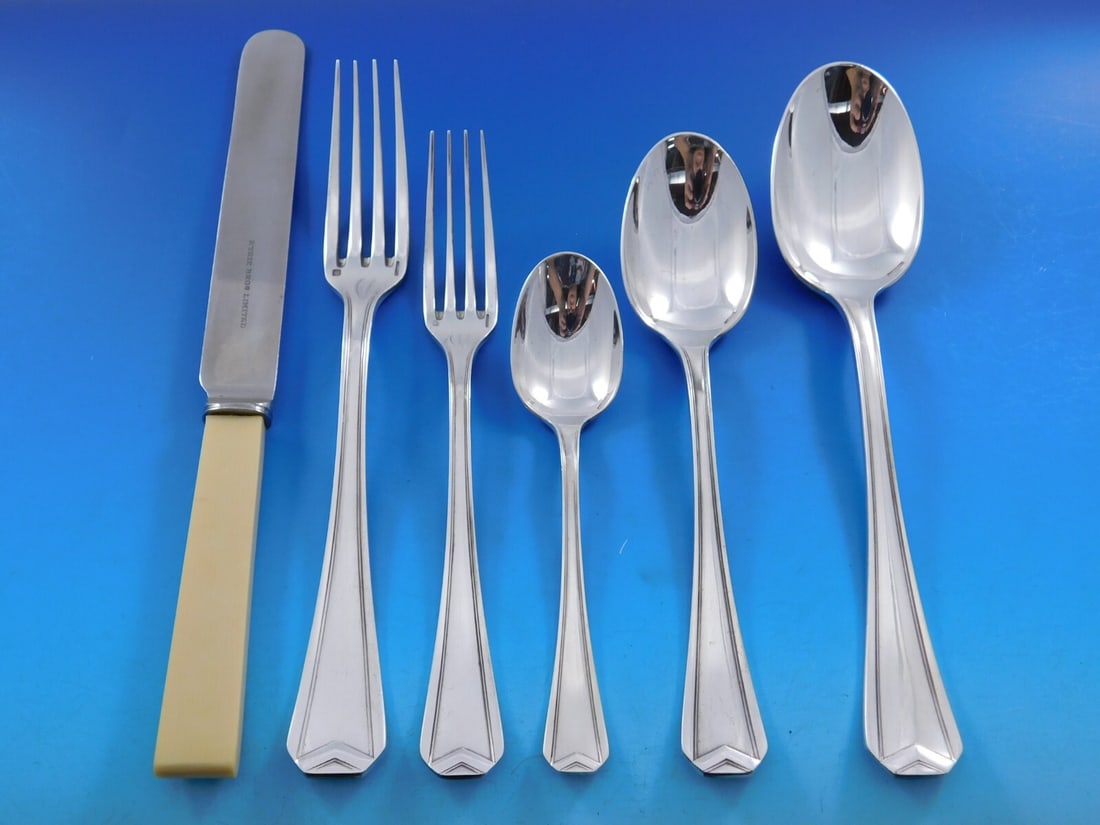 Christofle Chevron #37 Silverplate Flatware Set 73 Pieces with Storage Chest (1 of 8)