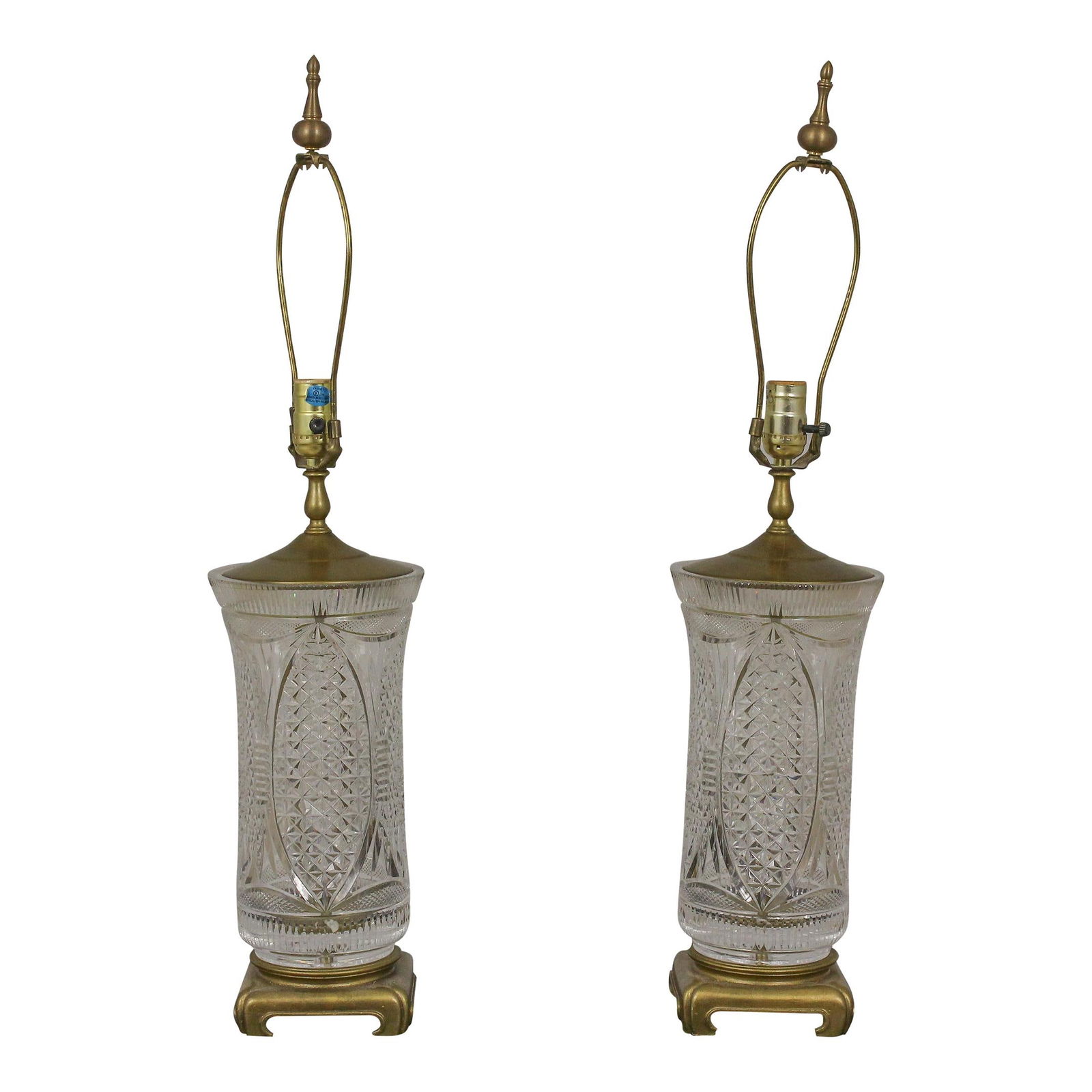 Elegant Pair of Vintage Cut Crystal Table Lamps with Gold Bases (1 of 10)