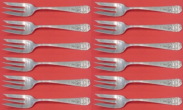 Whiting Madam Jumel Sterling Silver Salad Forks Set of 12 3-Tine 6 1/8 in: Whiting Madam Jumel Sterling Silver Salad Forks Set of 12 3-Tine 6 1/8 in This exquisite set of 12 salad forks features the elegant Madam Jumel pattern by Whiting, crafted from high-quality sterling s
