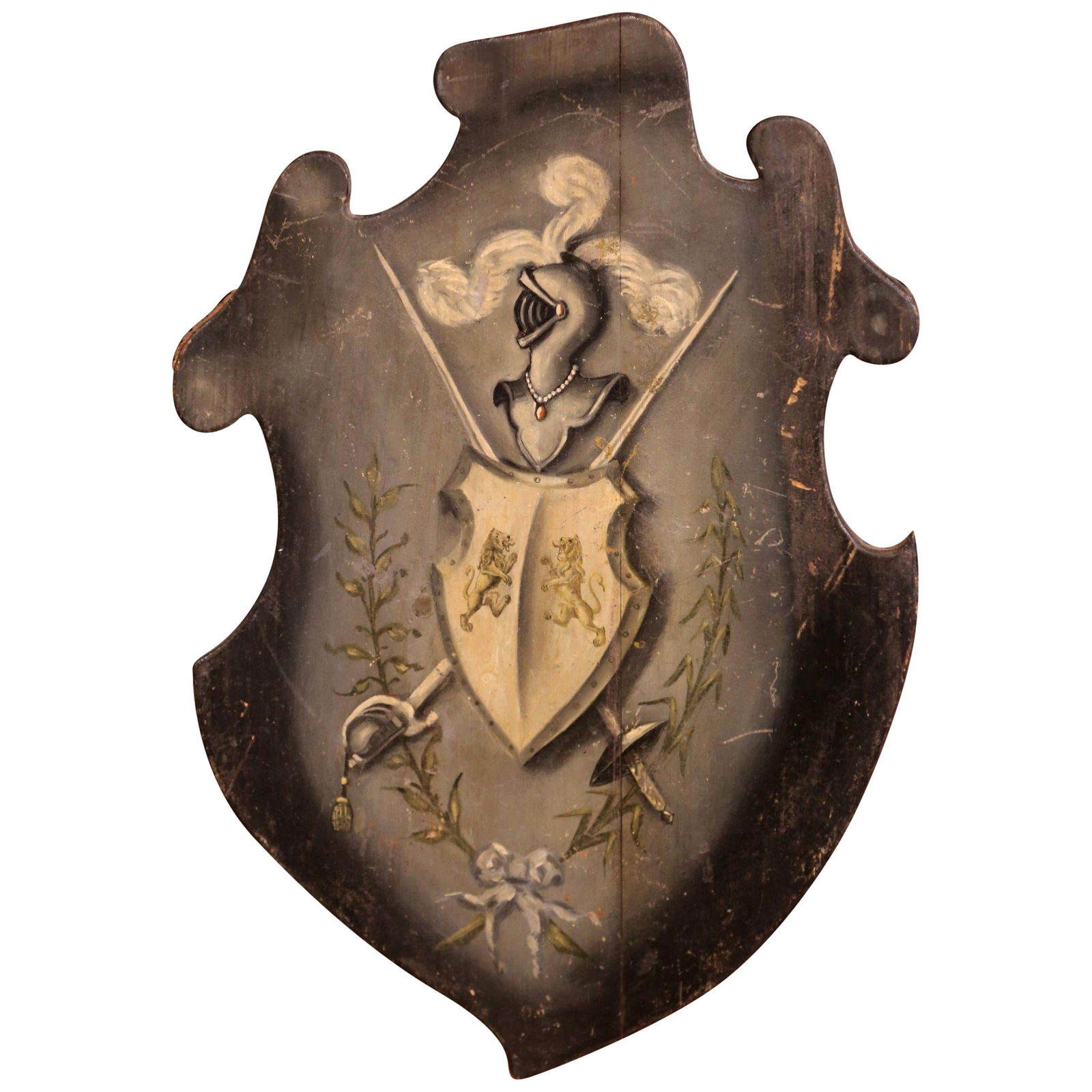 19th Century French Hand-Painted Heraldic Shield with Lions (1 of 7)