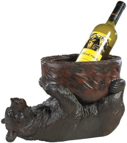 Hand-Painted Bear Sculpture Wine Holder Lodge Style Resin (1 of 1)