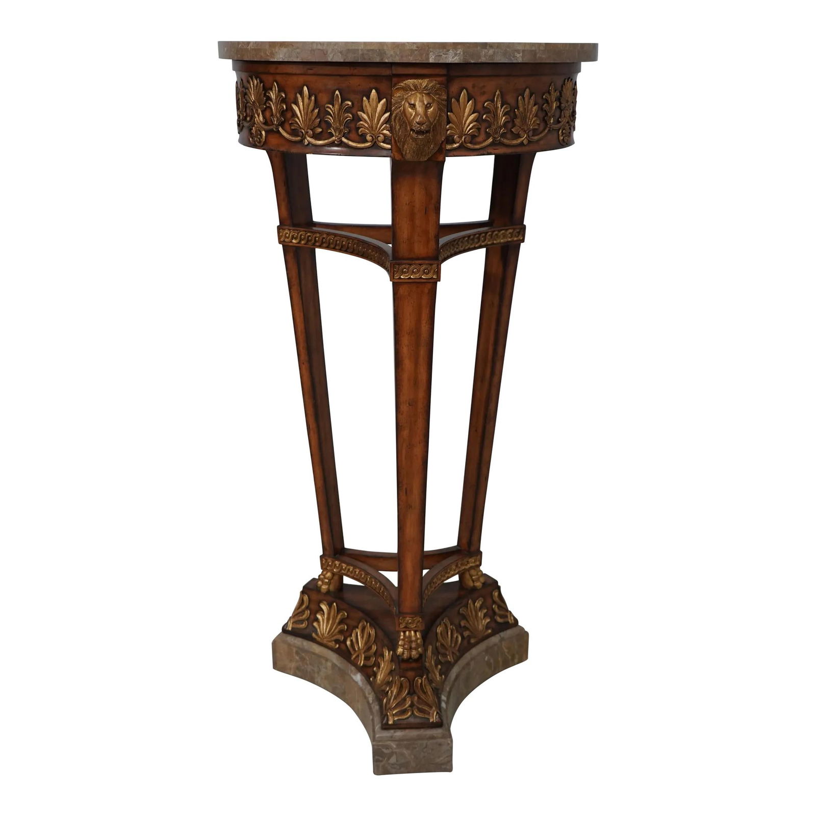 Maitland Smith Neoclassical Pedestal with Marble Top and Gold Highlights: Maitland Smith Neoclassical Pedestal with Marble Top and Gold Highlights This stunning Maitland Smith Neoclassical Pedestal features a beautifully crafted marble top and is designed with exquisite gol