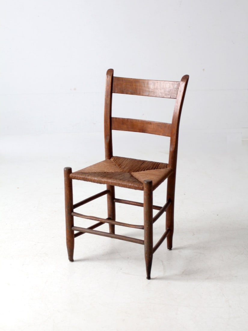 Antique Ladder Back Chair with Handwoven Rush Seat (1 of 10)