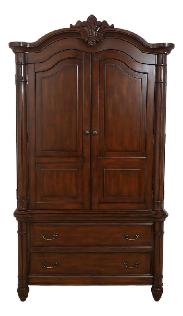 Elegant Cherry Wood 2 Piece Armoire or TV Cabinet: Elegant Cherry Wood 2 Piece Armoire or TV Cabinet This elegant Cherry 2 Piece Bedroom Armoire or TV Cabinet features a timeless design with raised panel doors and a rich brown walnut finish. Construct