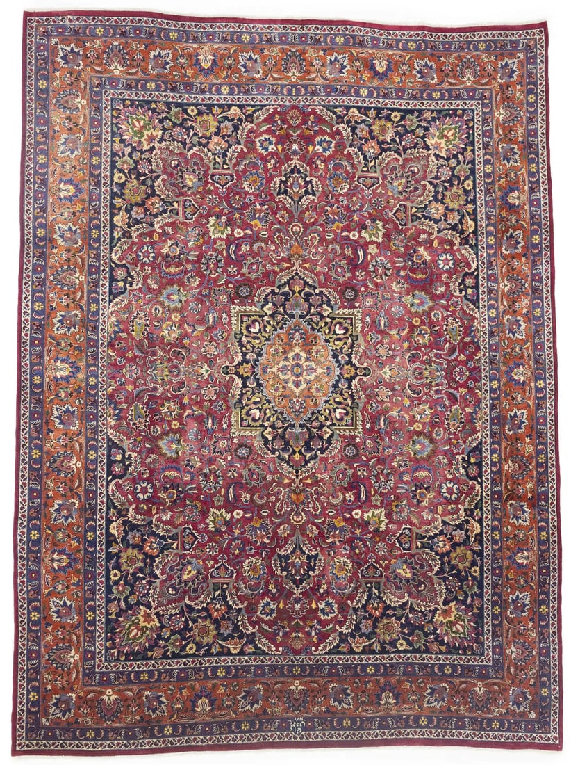 Vintage Floral Wool Area Rug Hand-Knotted Western Asia 9'7 x 12'10 Signed (1 of 13)
