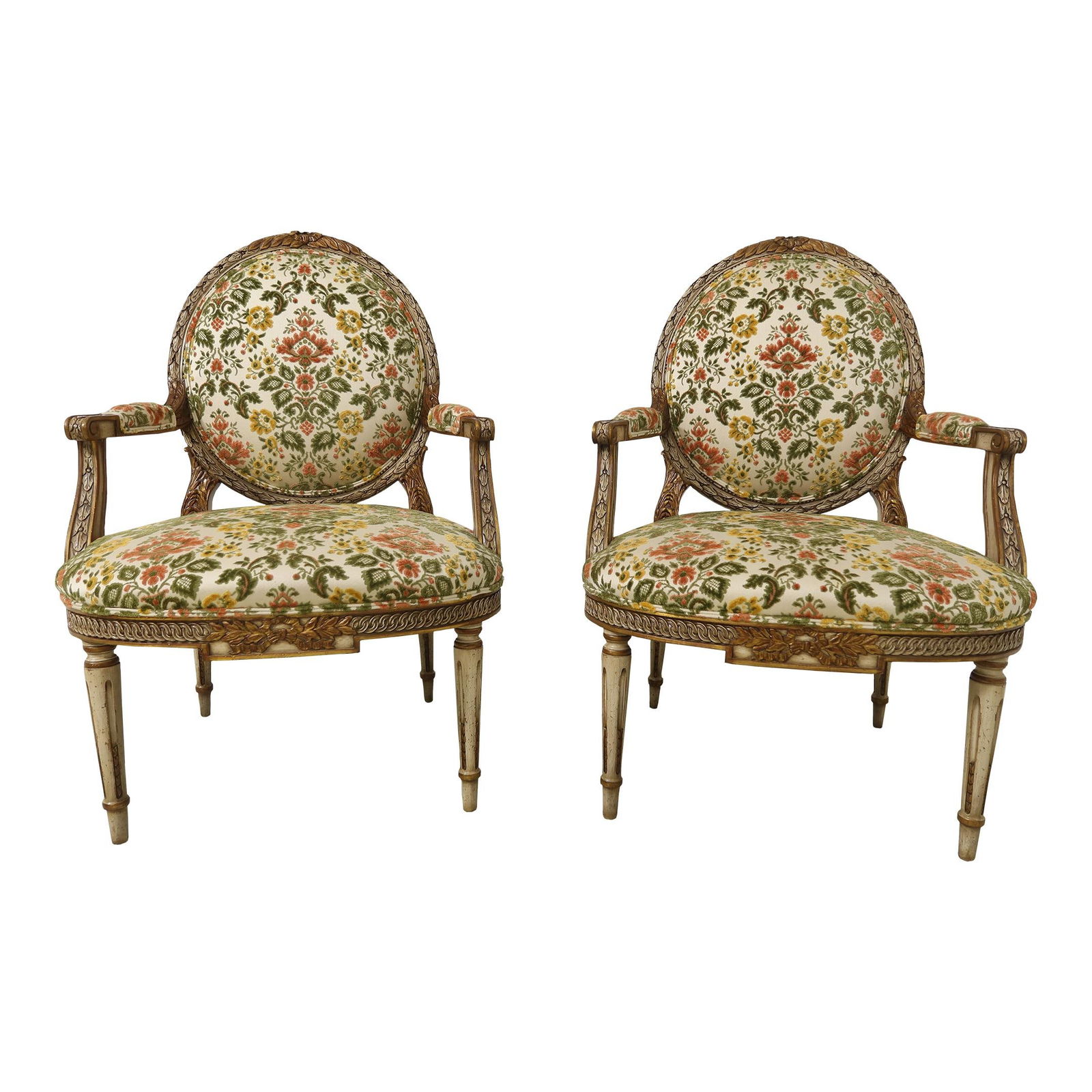 Karges Louis XVI Style Armchairs Pair with Floral Upholstery (1 of 10)