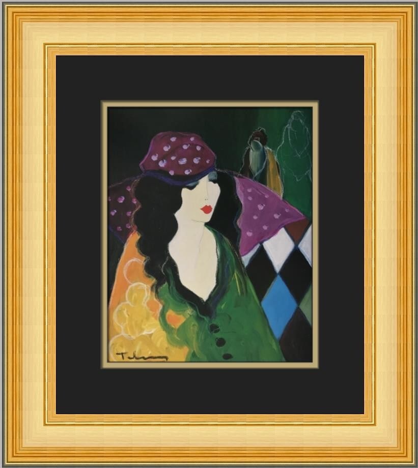 Itzchak Tarkay Erica in a Hat Custom Framed Print 1979: Itzchak Tarkay Erica in a Hat Custom Framed Print 1979 This custom framed print titled "Erica in a Hat" by artist Itzchak Tarkay features a captivating contemporary art style. Produced in 1979, this m