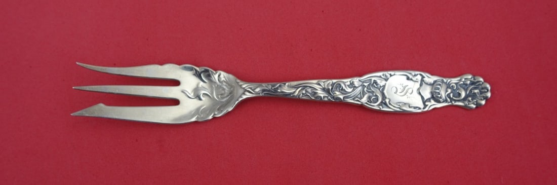 Whiting Heraldic Sterling Silver 3-Tine Pastry Fork 6 1/4" (1 of 2)