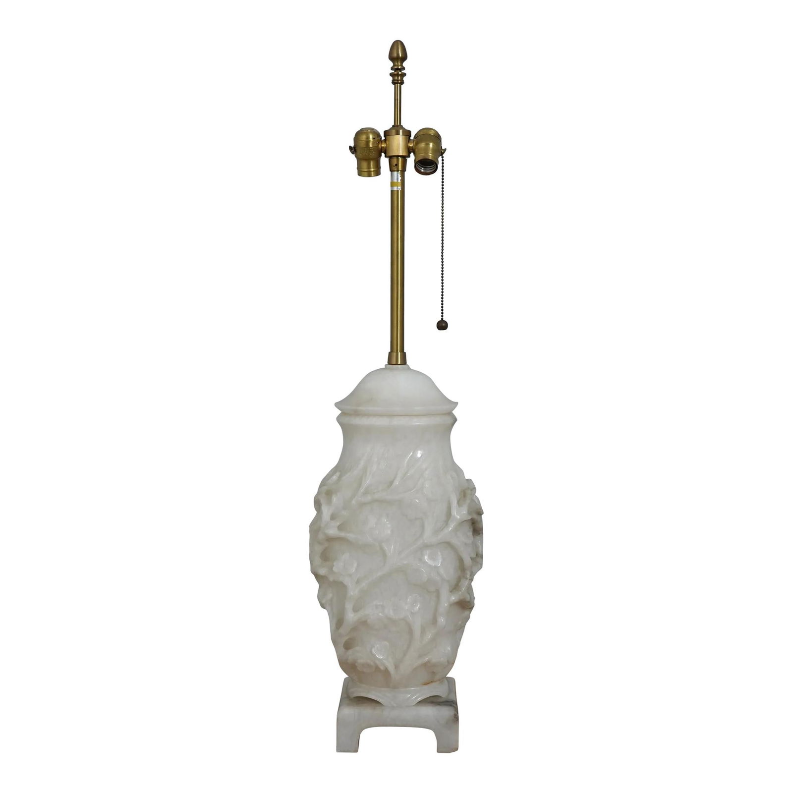 Vintage Ornate Alabaster Asian Table Lamp 38 Inches Tall: Vintage Ornate Alabaster Asian Table Lamp 38 Inches Tall This exquisite vintage table lamp showcases an ornate Asian design, crafted from high-quality alabaster. Approximately 50 years old, this impre