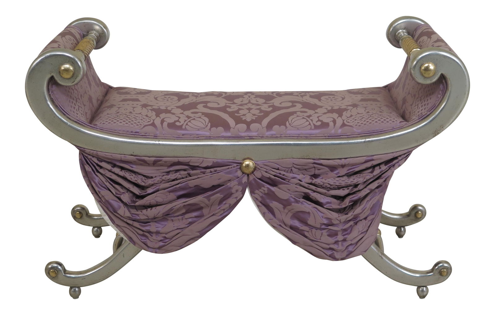 Vintage French Style Silver Leaf Window Bench with Purple Damask (1 of 10)