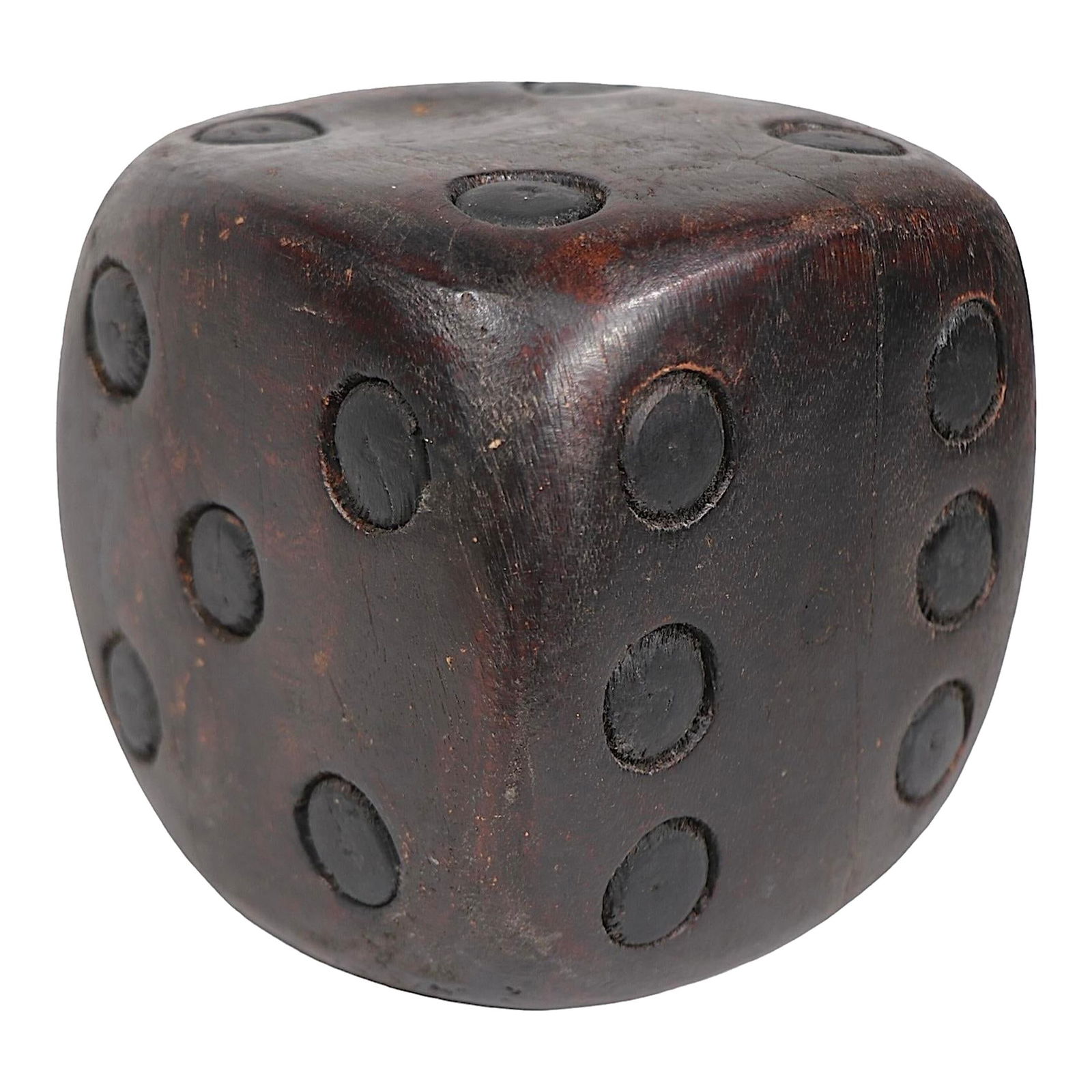 Large Decorative Folk Art Carved Wood Dice 5x5 Brown: Large Decorative Folk Art Carved Wood Dice 5x5 Brown This large Folk Art carved wood dice is a unique decorative piece that brings charm and character to any space. Crafted from wood, this fun objet d