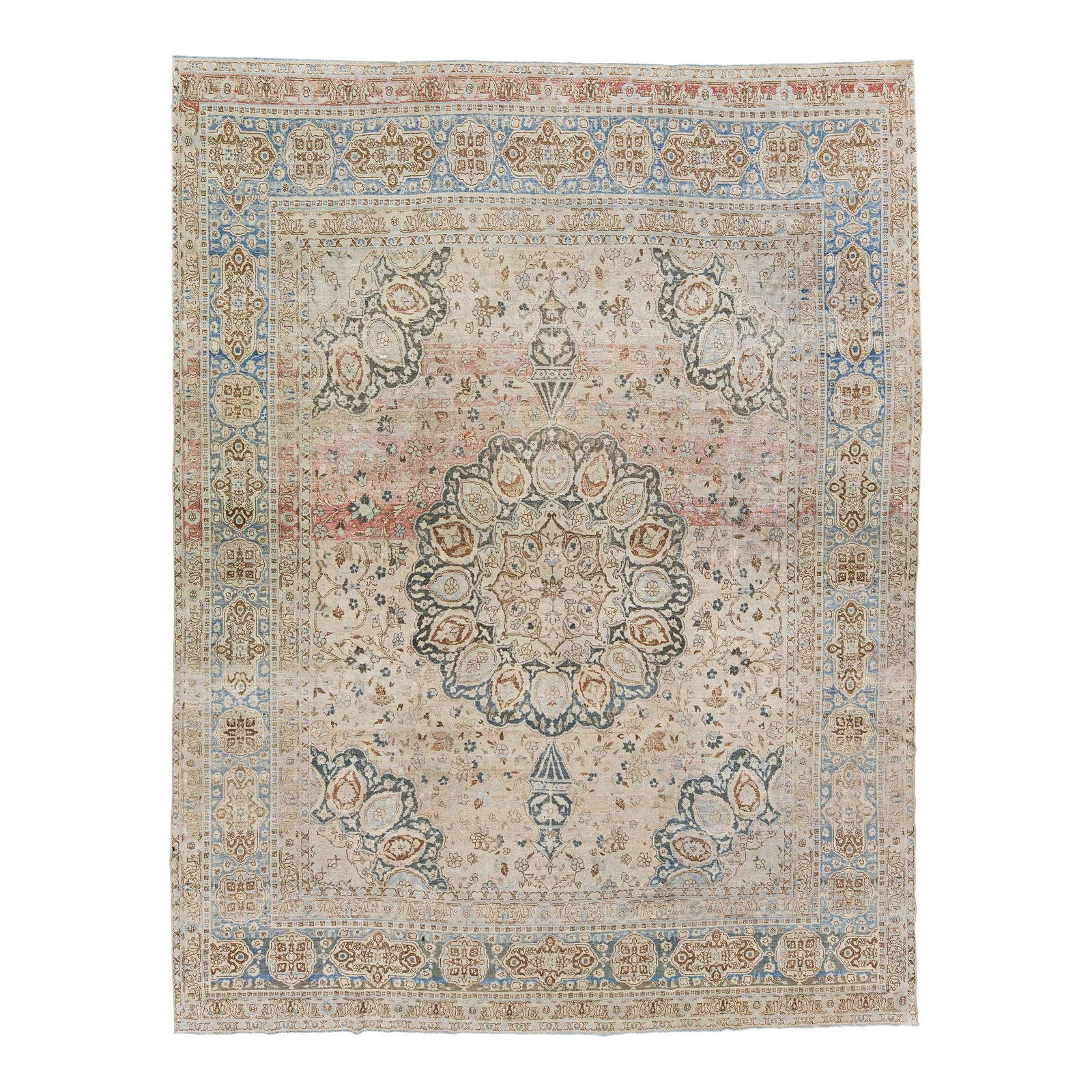 1960s Handmade Persian Tabriz Wool Rug Beige Medallion Design 9 x 11'6 (1 of 7)