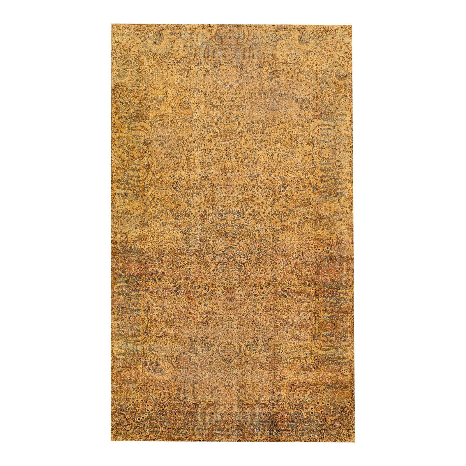 Antique Kerman Oversize Floral Wool Rug 11'5 x 19'7 Tan (1 of 10)