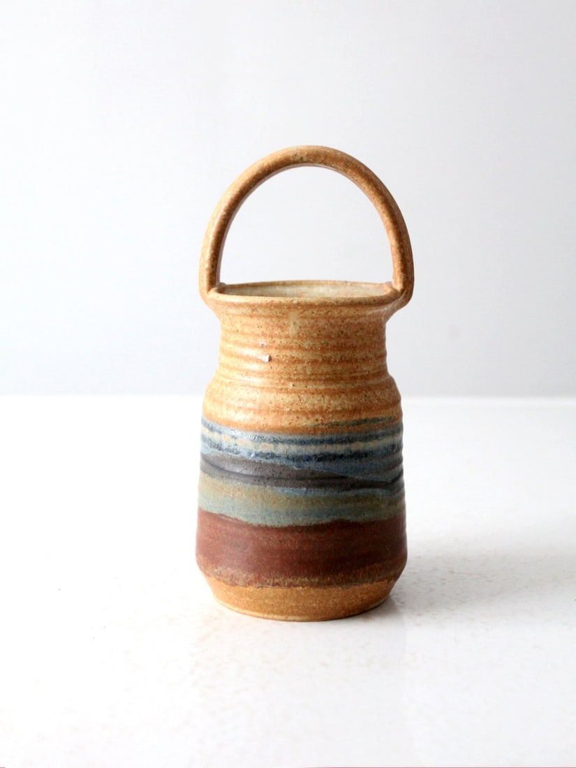 Handcrafted Vintage Studio Pottery Basket Vase with Landscape Glaze (1 of 10)