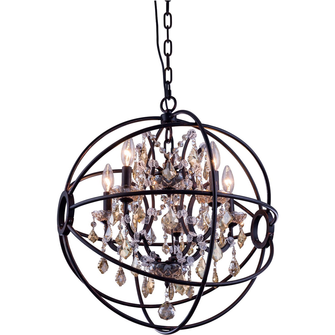 Geneva 5 Light Chandelier With Golden Teak Crystals Round Dark Bronze 20 Inch (1 of 3)