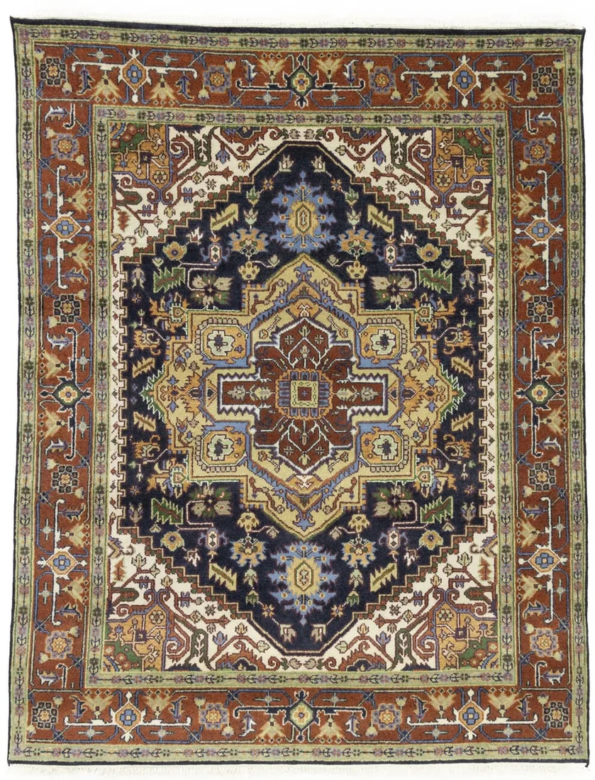 Hand-Knotted Heriz Serapi Wool Rug 7'11 x 10'3 Modern Floral Design (1 of 18)