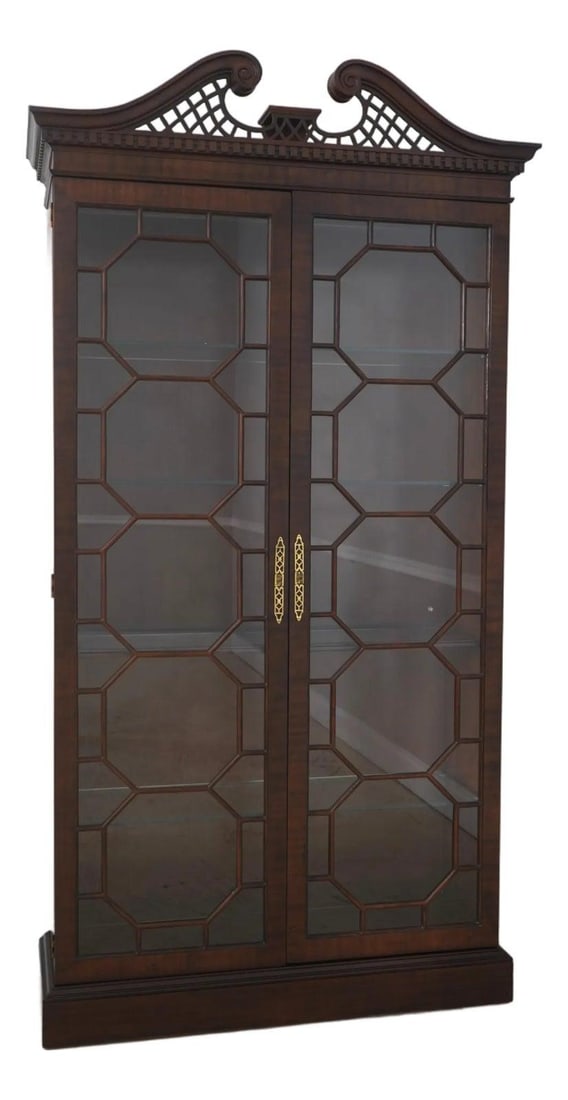Mahogany Curio Display Cabinet Chippendale Inspired with Two Doors and Glass Shelves (1 of 10)