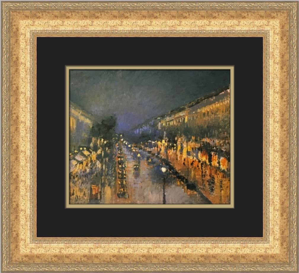 Camille Pissarro Montmartre Blvd at Night Framed Print 17x19: Camille Pissarro Montmartre Blvd at Night Framed Print 17x19 Experience the enchanting beauty of Camille Pissarro's work with this stunning custom framed print of "Montmartre Blvd at Night." This piec