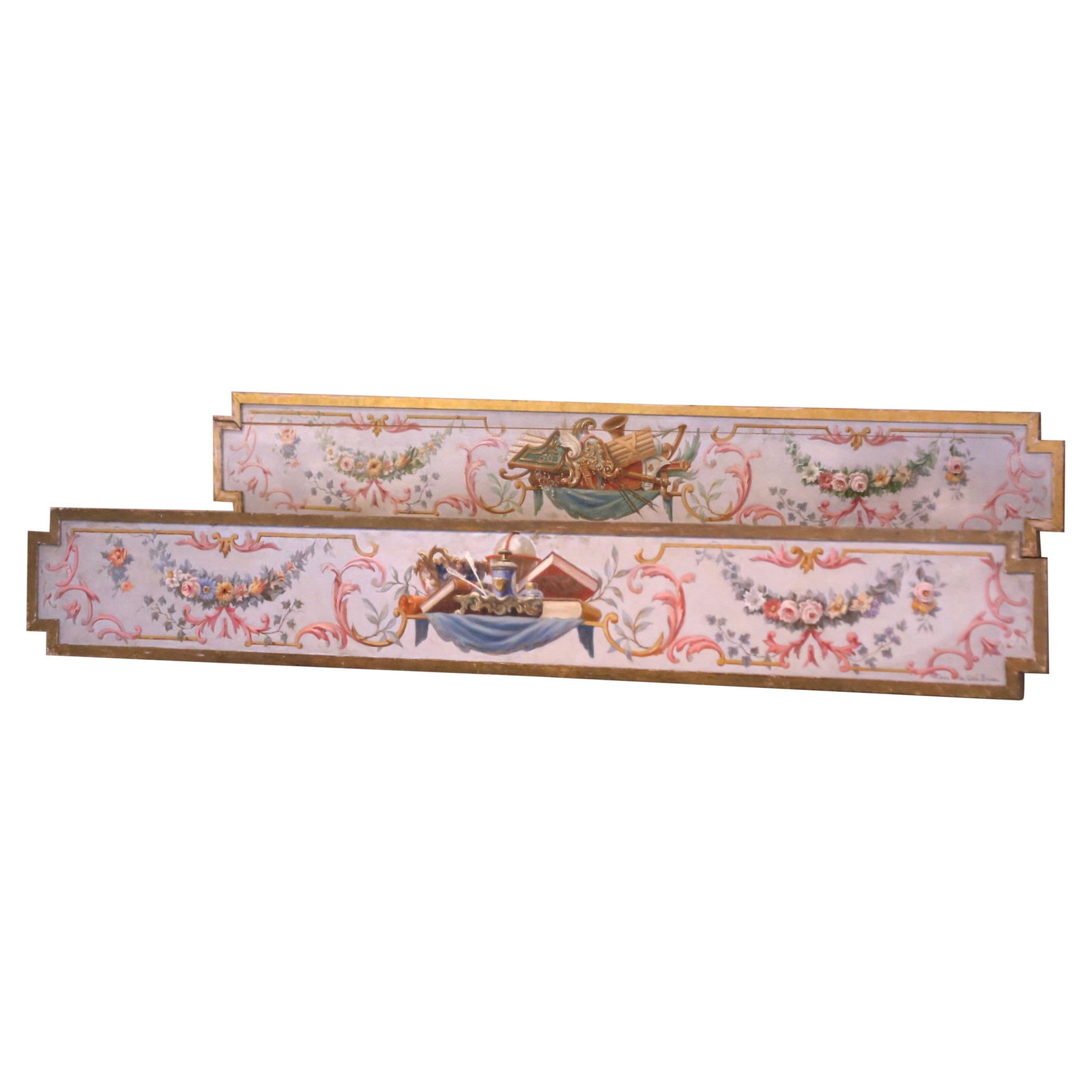 19th Century French Hand-Painted Trompe L'Oeil Wall Panels Set of 2 (1 of 9)