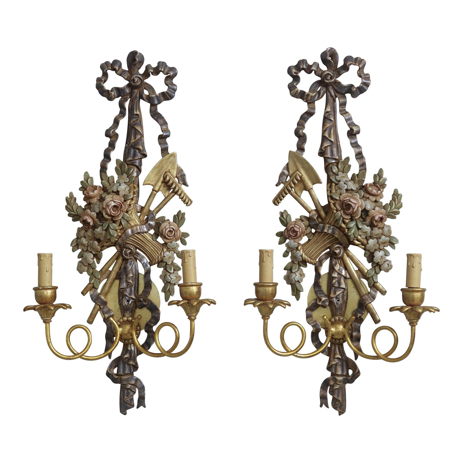 Elegant Pair of Gold Country French Candelabra Sconces Made in Italy (1 of 8)