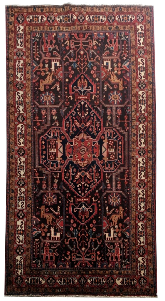 5.3 x 10.2 Handwoven Dark Maroon Persian Hamadan Runner Rug (1 of 7)