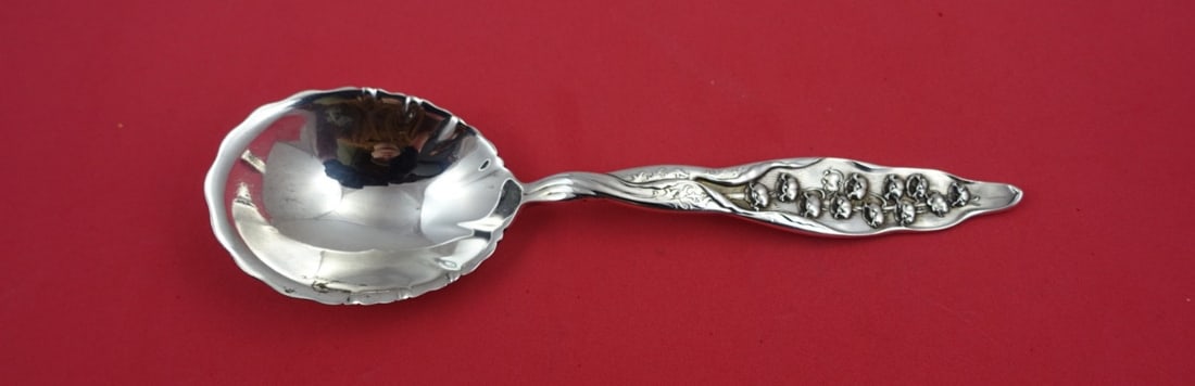Whiting Lily of the Valley Sterling Silver Preserve Spoon 7.25" (1 of 2)