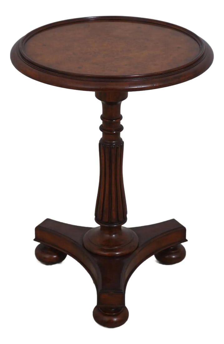 Elegant Woodbridge Burl Walnut Pedestal Side Table with Fluted Base (1 of 10)