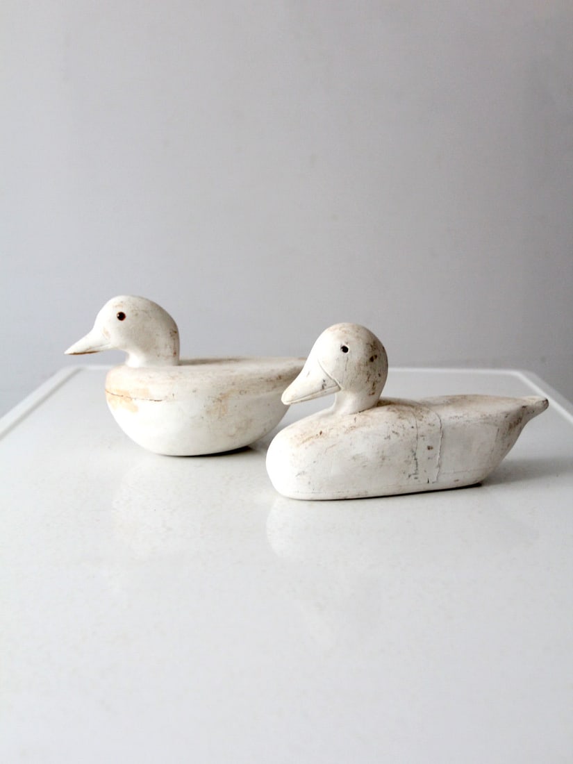 Vintage Handmade Duck Decoys Pair with Whitewashed Finish (1 of 10)