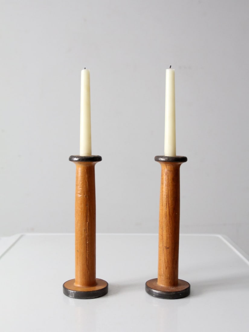 Antique Clayton Bradford Wooden Spools for Candle Display (1 of 12)
