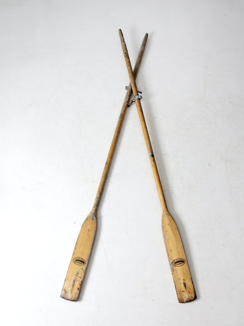 Vintage Feather Brand Caviness Wooden Oars Pair with Metal Locks 83 inch (1 of 8)