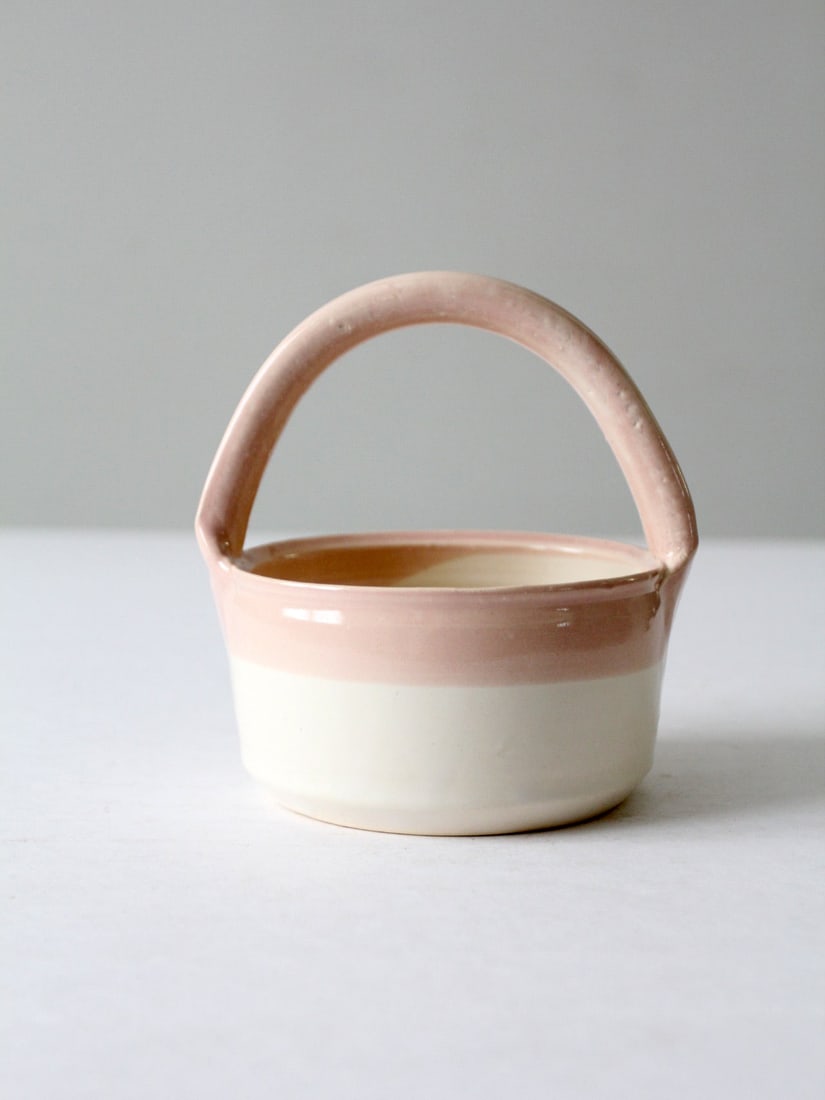Handcrafted Vintage Studio Pottery Basket Bowl with Pink Glaze (1 of 10)