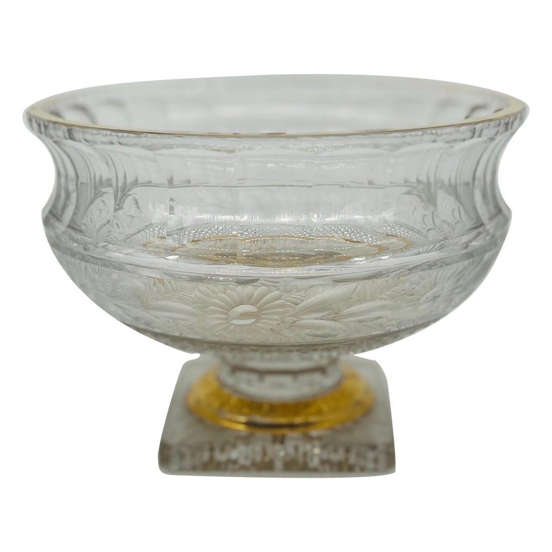 Elegant Bohemian Moser Intaglio Cut Glass Punch Bowl with Gilt Rim (1 of 9)