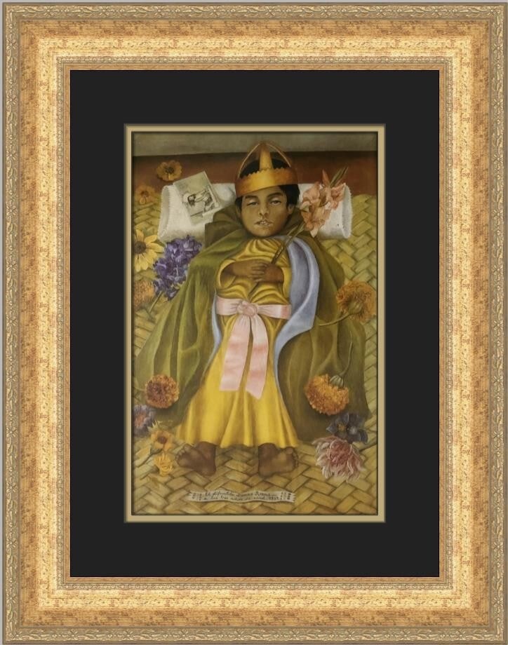 Frida Kahlo The Deceased Dimas Custom Framed Art Print 21in x 17in: Frida Kahlo The Deceased Dimas Custom Framed Art Print 21in x 17in This custom framed print titled "The Deceased Dimas" by Frida Kahlo is a stunning piece of art that embodies modernism and surrealism