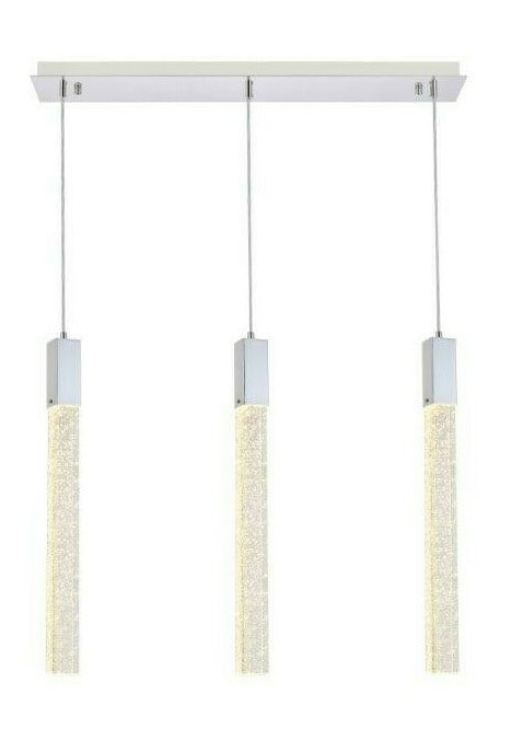 Modern Chrome Crystal Pendant Light 32 Inch Weston Bar Fixture 3 Lights (1 of 12)