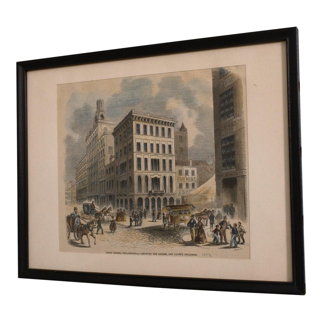 C1852 Vintage Hand Colored Etching Third Street Philadelphia Framed (1 of 8)
