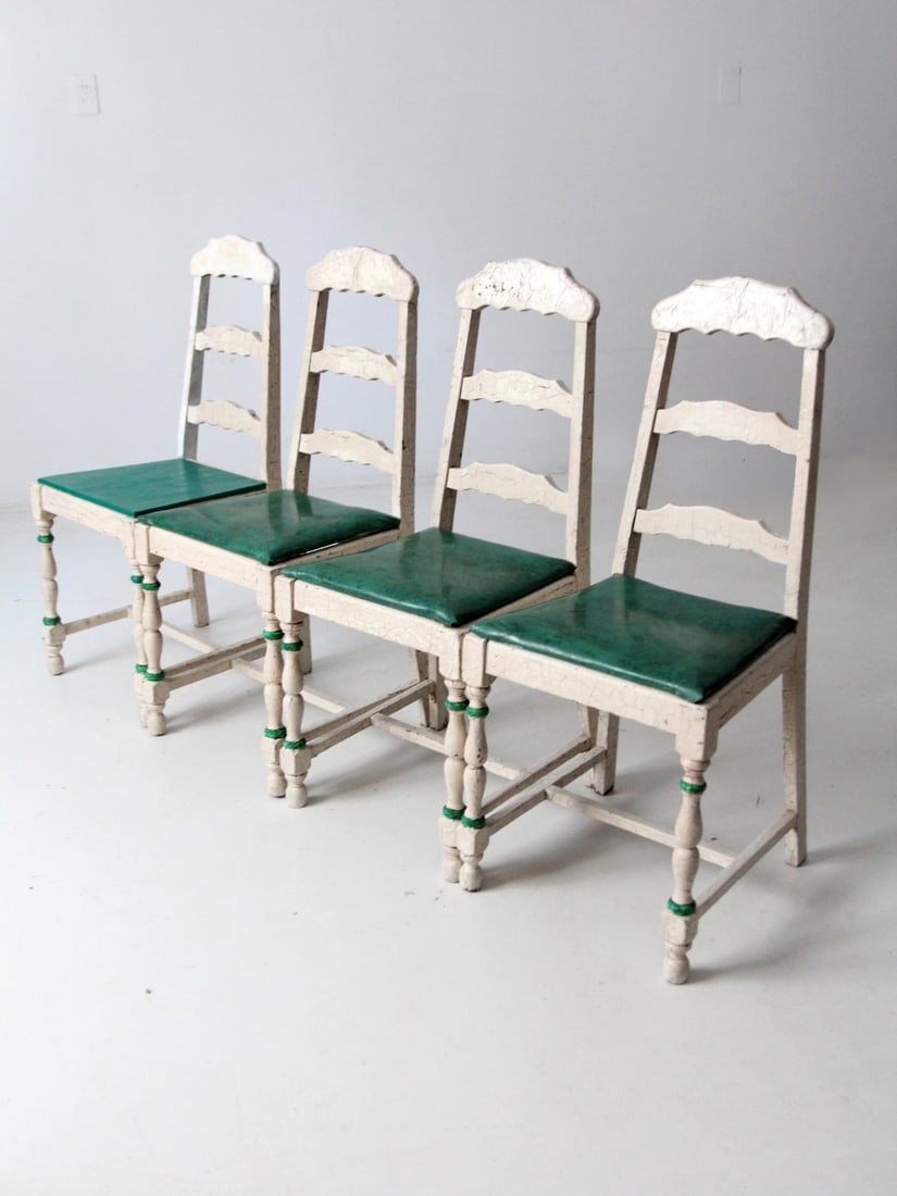 Charming Vintage Set of 4 Rustic Ladder-Back Dining Chairs (1 of 12)