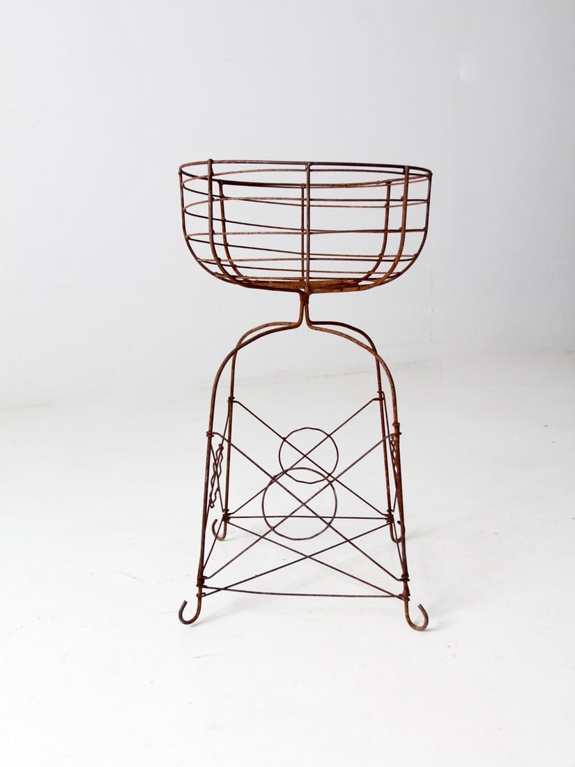 Vintage Metal Plant Stand with Basket Top 27.5 in Rustic Brown (1 of 10)