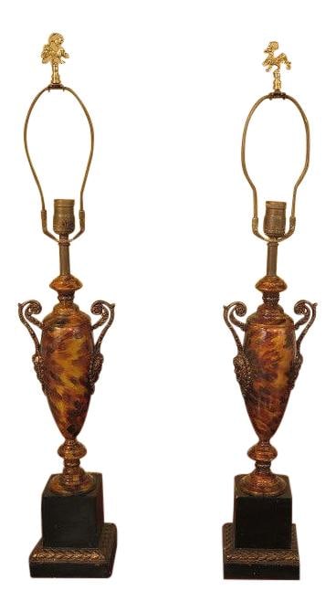 Elegant Pair of 33 inch Faux Paint Urn Torch Lamps (1 of 10)
