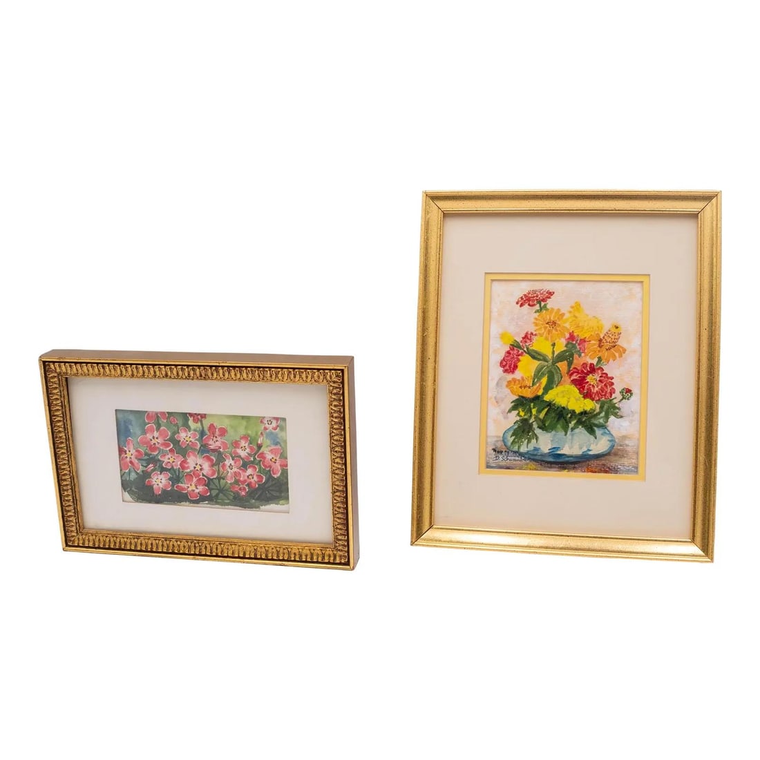 Pair of Framed Watercolor Flower Paintings Signed by Kathleen Cope Ruoss and D Schwanbeck (1 of 10)