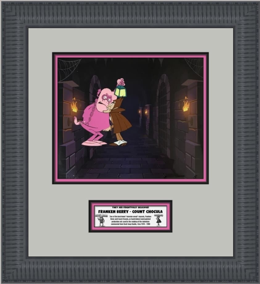 Franken Berry Count Chocula Original Animation Cel Custom Framed Art 1980: Franken Berry Count Chocula Original Animation Cel Custom Framed Art 1980 This unique production cel features the beloved characters Franken Berry and Count Chocula from the General Mills Monster Cere