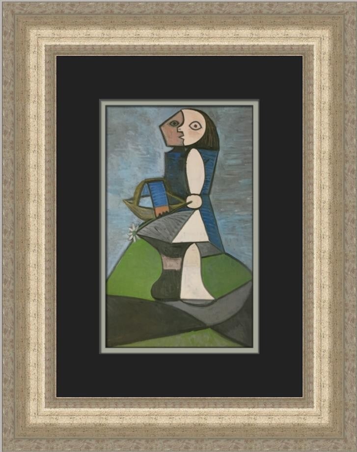 Pablo Picasso A Child with a Flower Custom Framed Print 19x15: Pablo Picasso A Child with a Flower Custom Framed Print 19x15 This stunning custom framed print titled "A Child with a Flower" by Pablo Picasso features a captivating portrayal in the abstract express