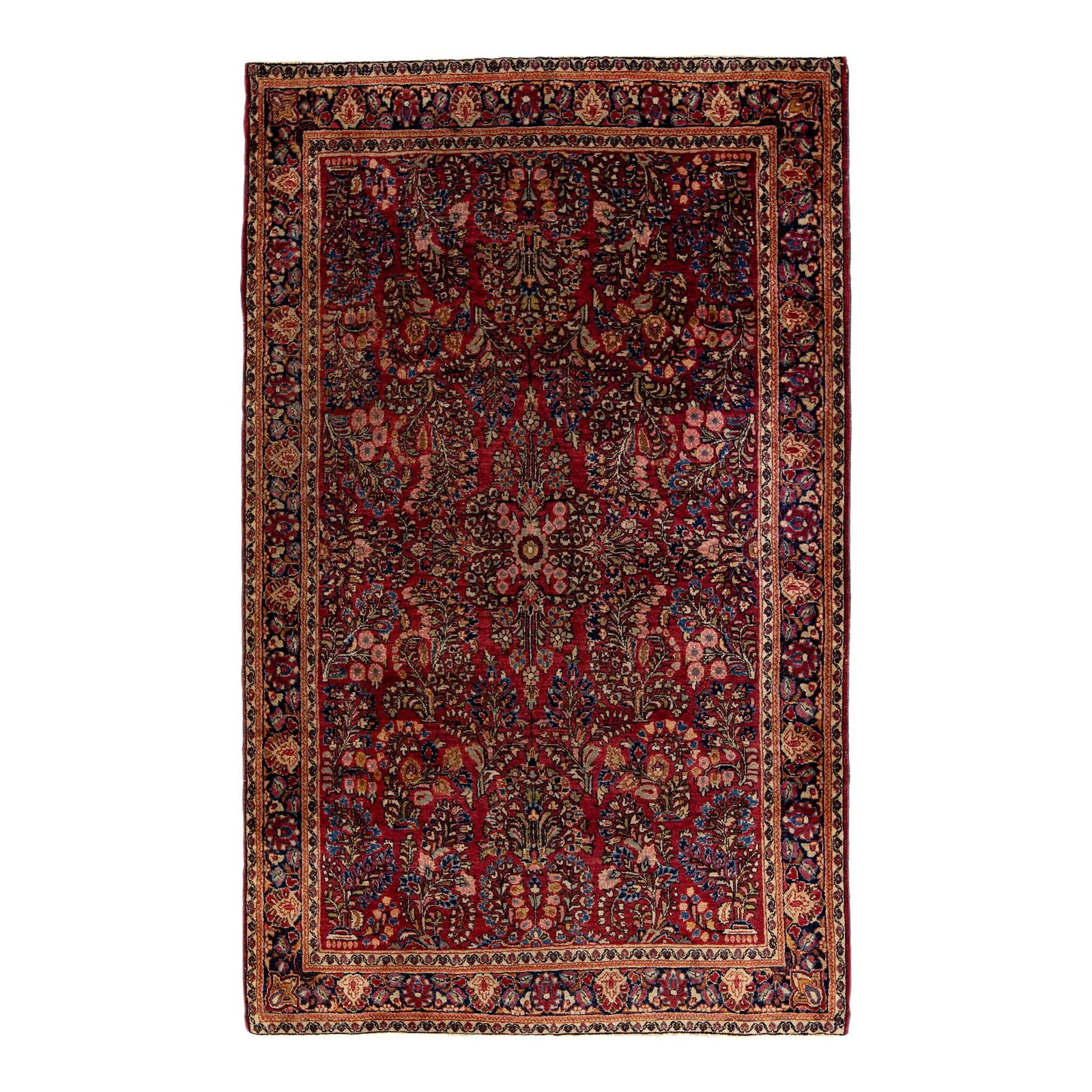 Antique Sarouk Farahan Persian Wool Rug Red Botanical 4'2 x 6'7 (1 of 9)