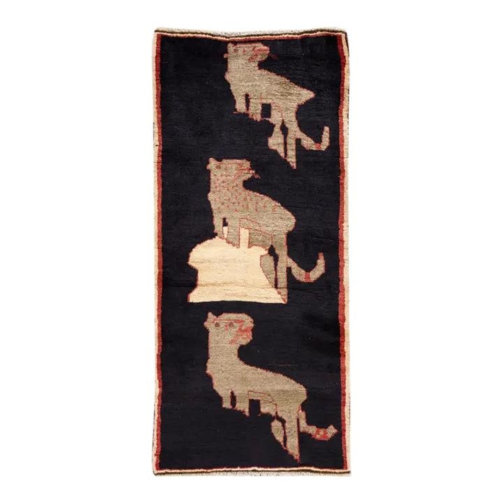 Vintage Handmade Gabbeh Wool Rug Brown Art Deco Design 2'8 x 6' (1 of 6)