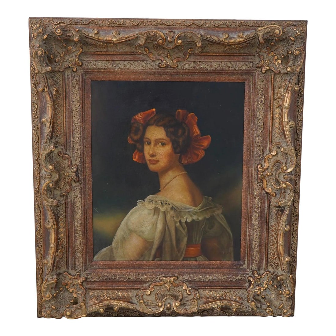 Vintage 40-Year-Old Ornate Gold Framed Oil Painting of Woman (1 of 10)