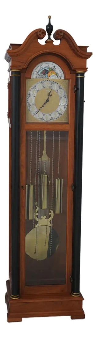 Colonial Empire Walnut Grandfather Clock with Black Columns (1 of 10)