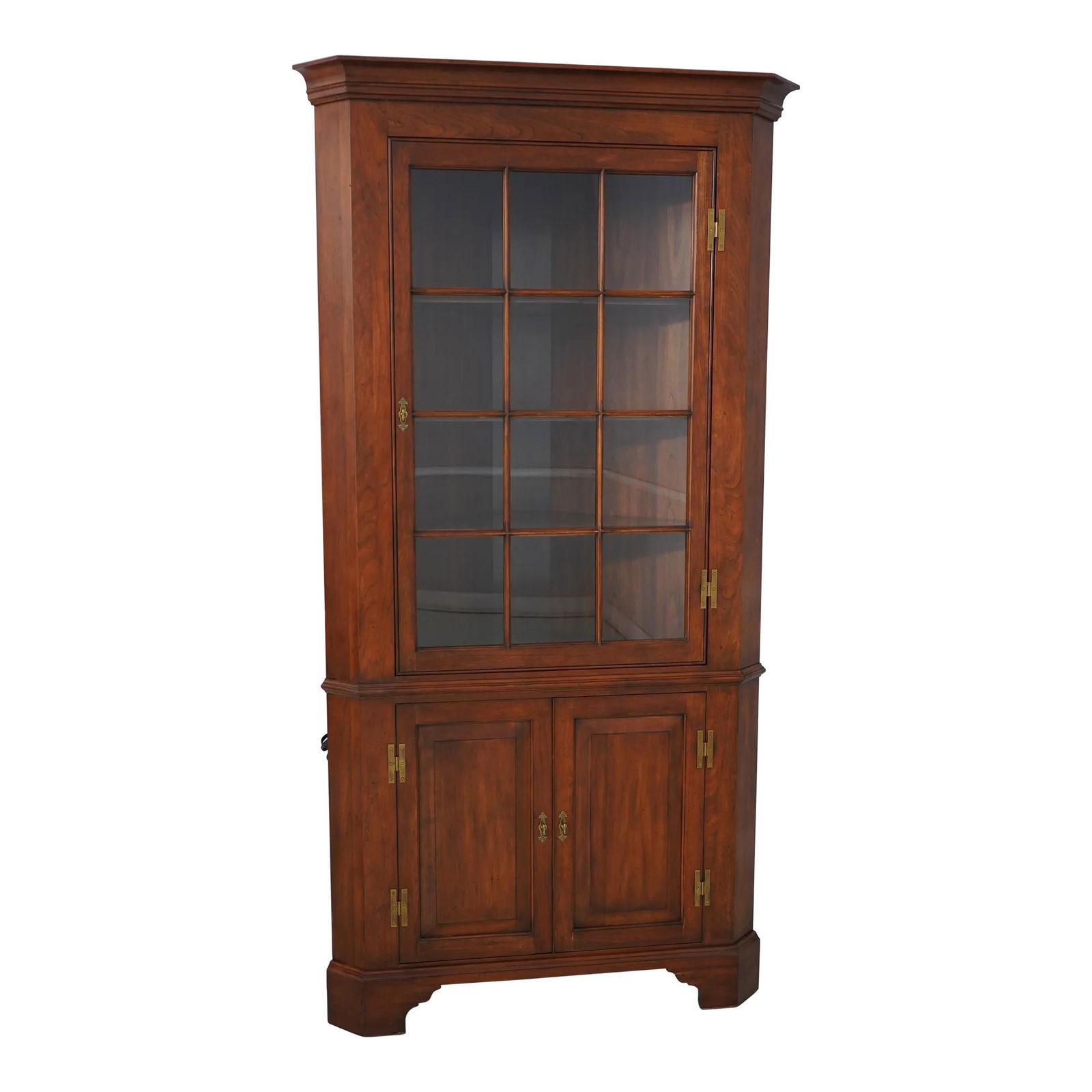 Henkel Harris Conisover Distressed Cherry Corner Cabinet Lighted Traditional Style (1 of 10)